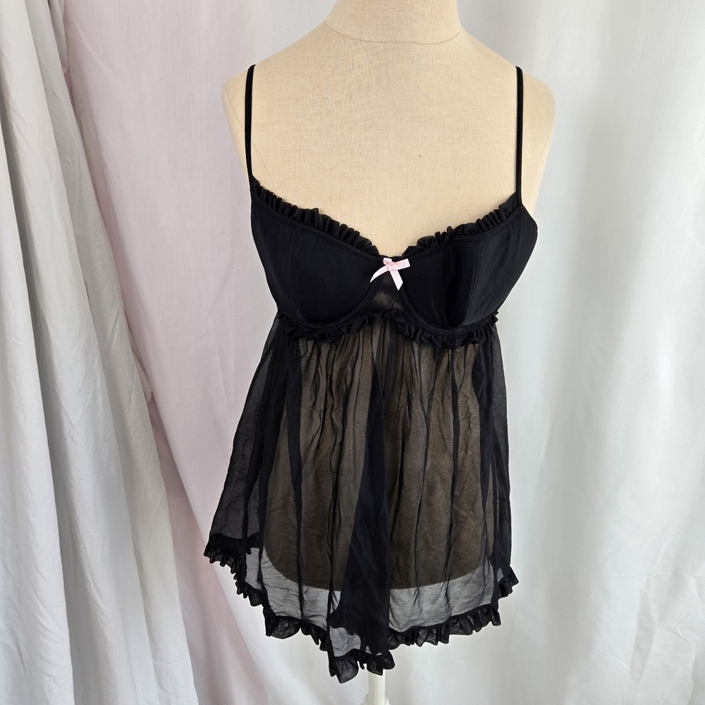 Victoria's Secret Sexy Little Things Black Sheer Babydoll Nightie Size 36C